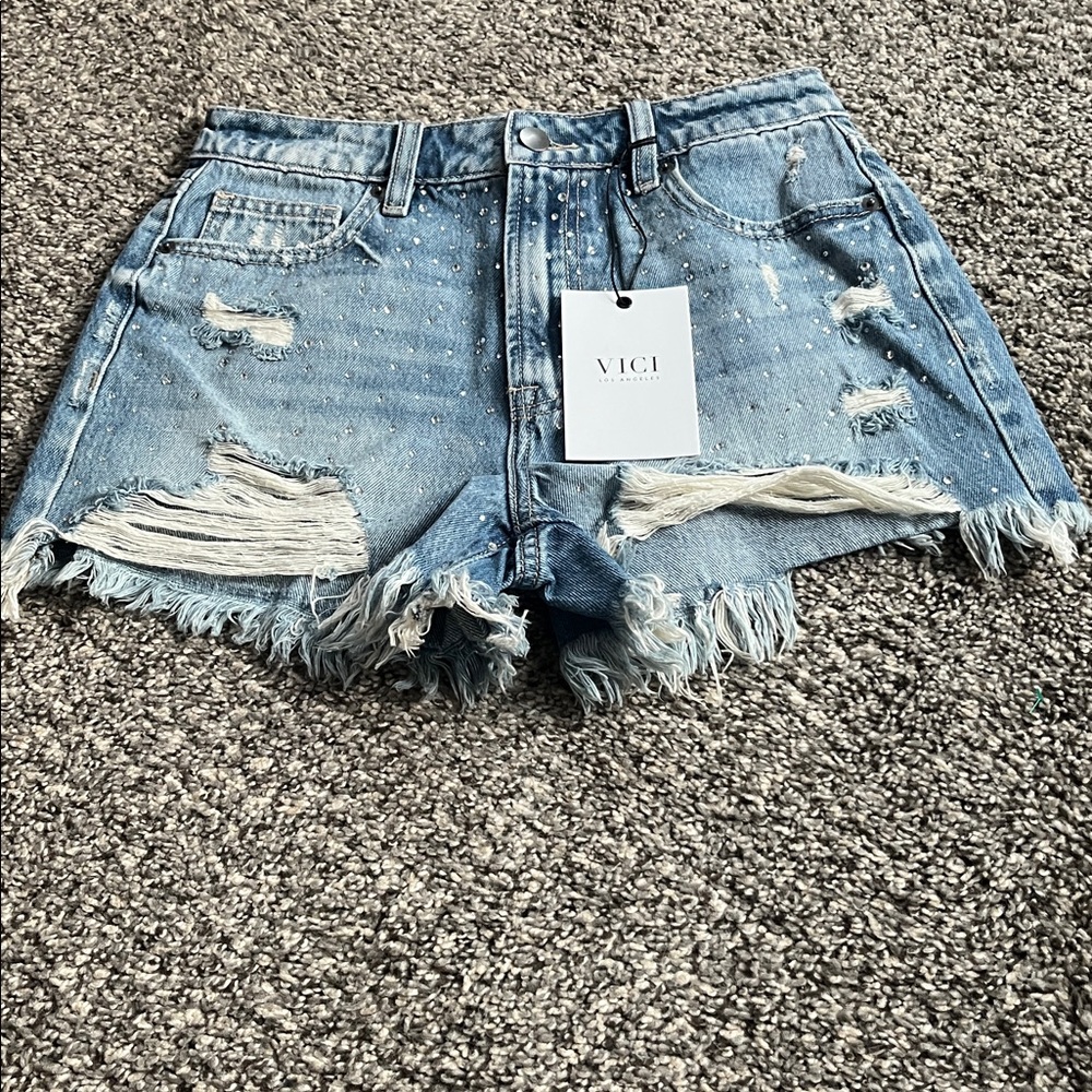 Vici Ashton Rhinestone Icon Festival Denim Shorts size 25 NWT
